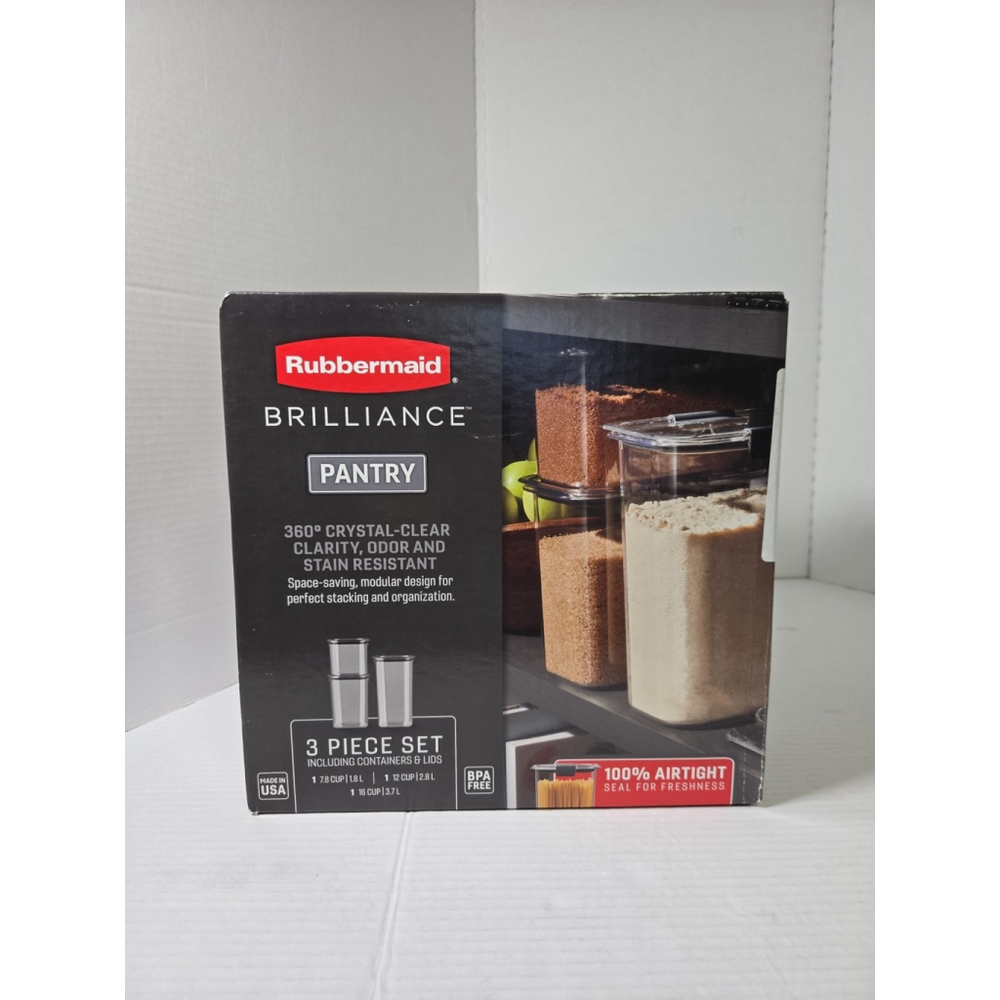 Rubbermaid Brilliance Plastic Food Storage Pantry Baking Set, 3 Containers wi...